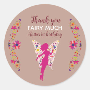 Pink Fairy 1st Birthday Thank You Classic Round St Sticker
