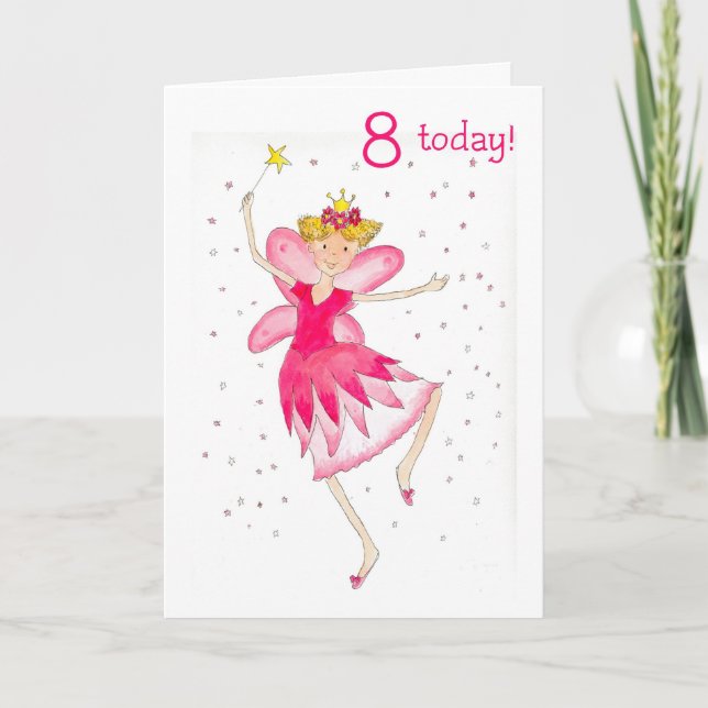 Pink Fairy 8th Birthday Card (Front)