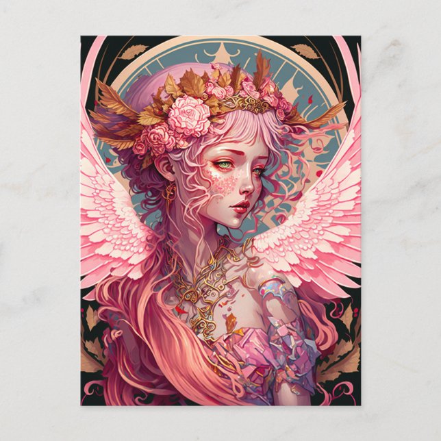 Pink Fairy Angel Fantasy Art Postcard (Front)