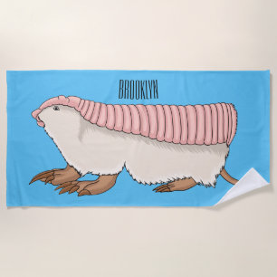 Pink fairy armadillo cartoon illustration  beach towel