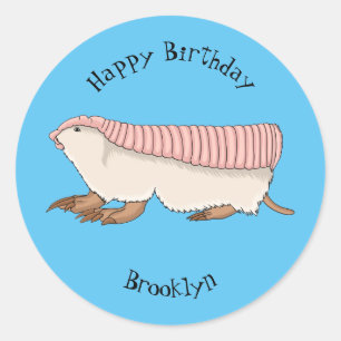 Pink fairy armadillo cartoon illustration classic round sticker
