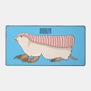 Pink fairy armadillo cartoon illustration desk mat