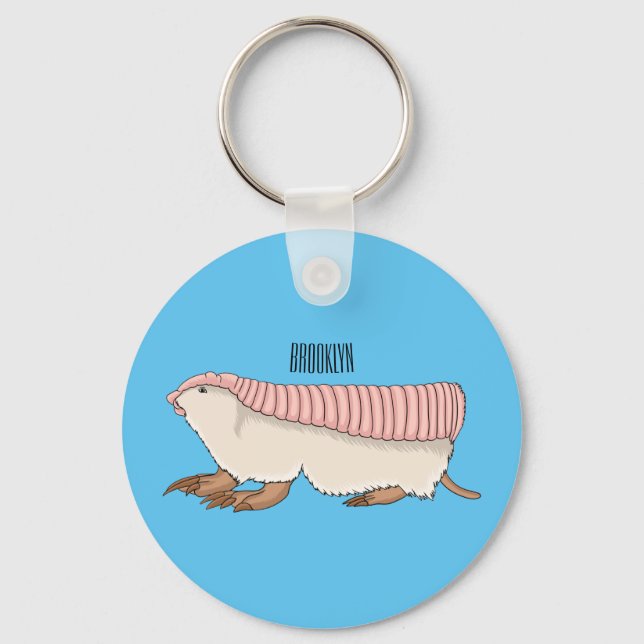 Pink fairy armadillo cartoon illustration key ring (Front)