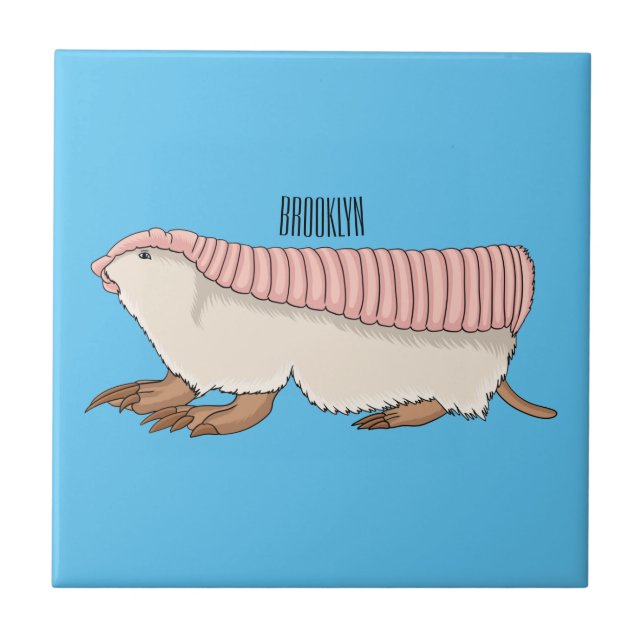 Pink fairy armadillo cartoon illustration tile (Front)