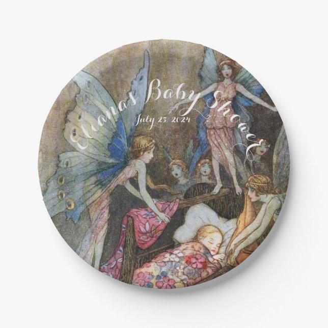 Pink Fairy Baby Blessings Baby Shower Paper Plate (Front)