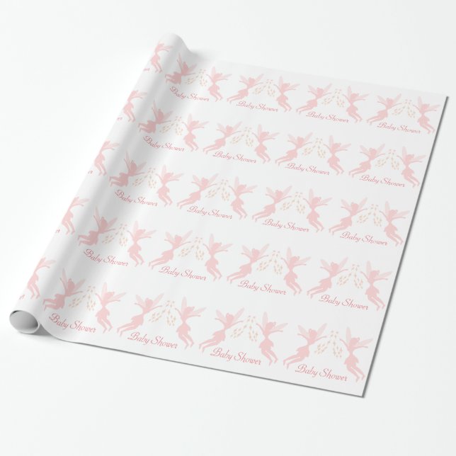 Pink Fairy Baby Shower Wrapping Paper (Unrolled)