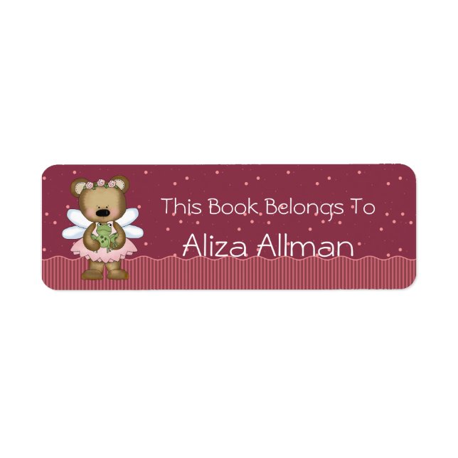 Pink Fairy Bear Bookplate Label (Front)