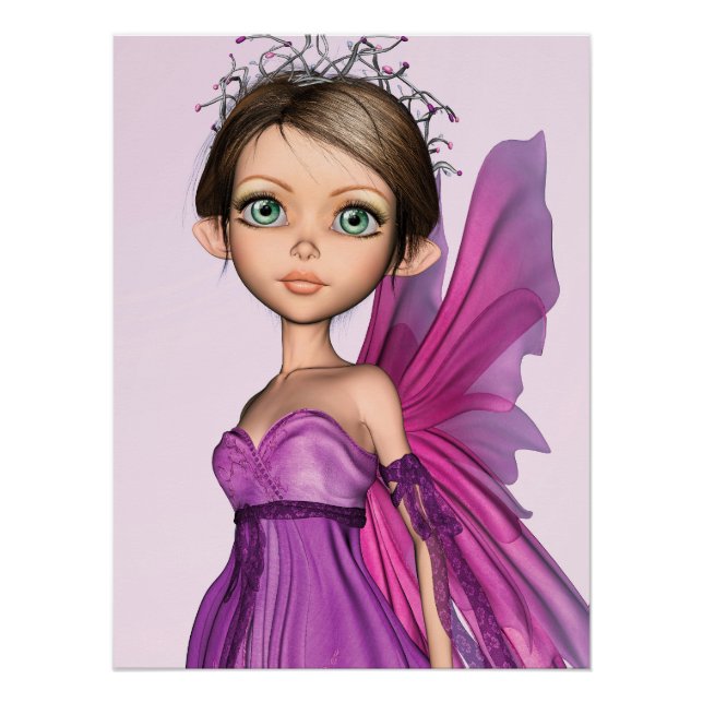 Pink Fairy Big Eyes Fantasy Portrait Poster (Front)