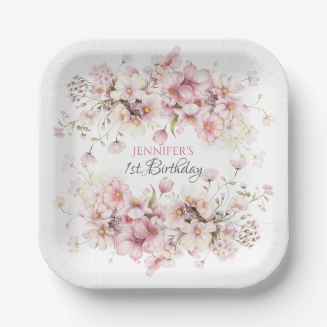 Pink Fairy Birthday Paper Plates (Front)