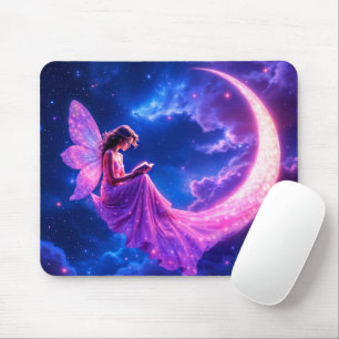 Pink fairy crescent moon glow cute magic mouse pad