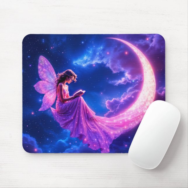 Pink fairy crescent moon glow cute magic mouse pad (With Mouse)
