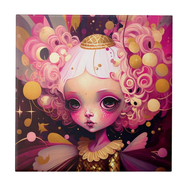 Pink Fairy Fantasy Art Tile (Front)