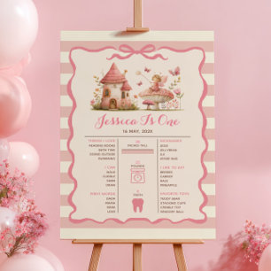 Pink Fairy First Birthday Milestone Timeline Poster