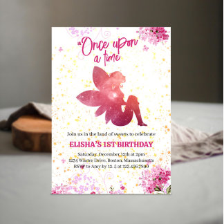 Pink Fairy Floral 1st Birthday Invitation