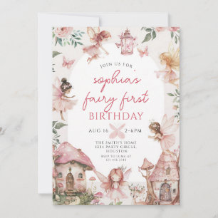 Pink Fairy Floral Girl's 1st Birthday Invitation