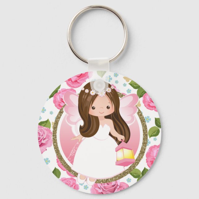 Pink Fairy Floral Girly Keychain (Front)