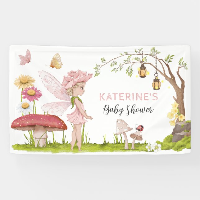 Pink Fairy Forest Fairy Tale Baby Shower Banner (Horizontal)