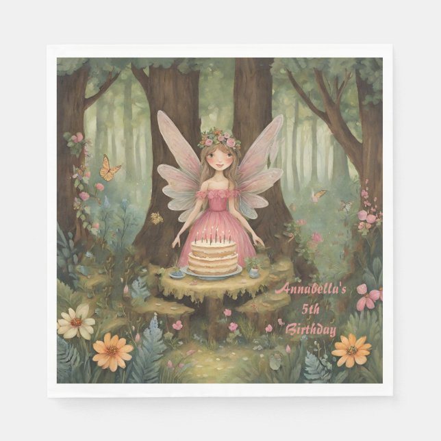 Pink Fairy Girls Birthday Napkin (Front)
