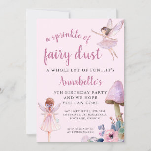 Pink Fairy Girls Birthday Party Invitation