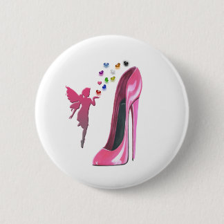 Pink Fairy Hearts and Stiletto Shoe Art 6 Cm Round Badge