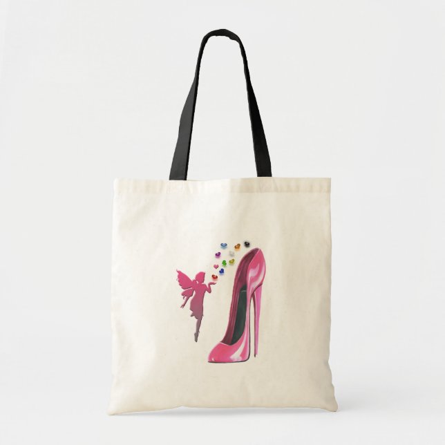 Pink Fairy Hearts and Stiletto Shoe Art Tote Bag (Front)