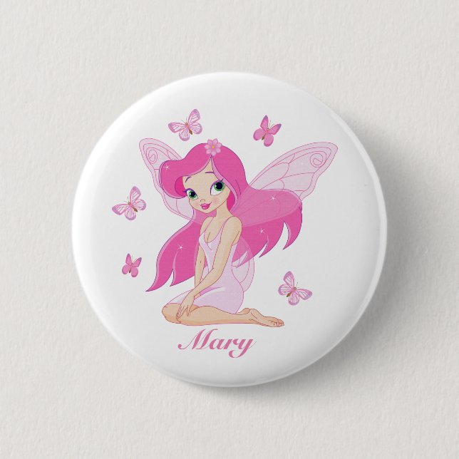 Pink Fairy Illustration Button (Front)