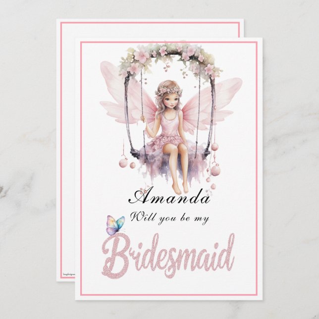 Pink Fairy Swing Will You Be My Bridesmaid Invitation (Front/Back)