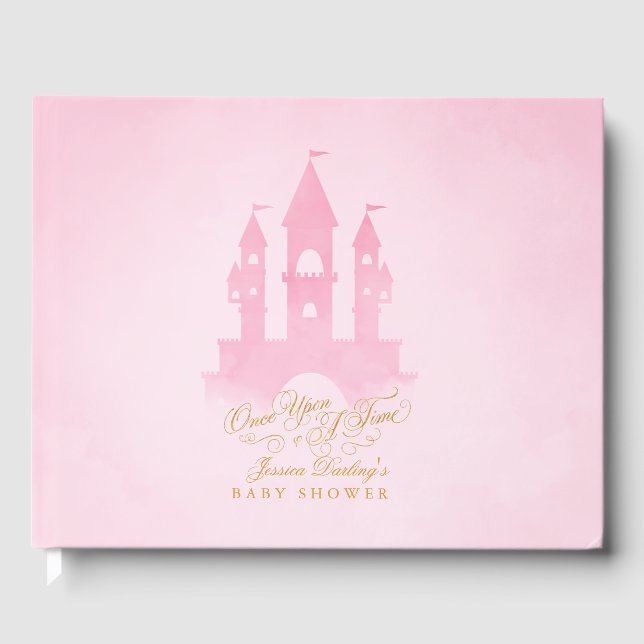 Pink fairy tale castle baby shower Guest Book (Front)