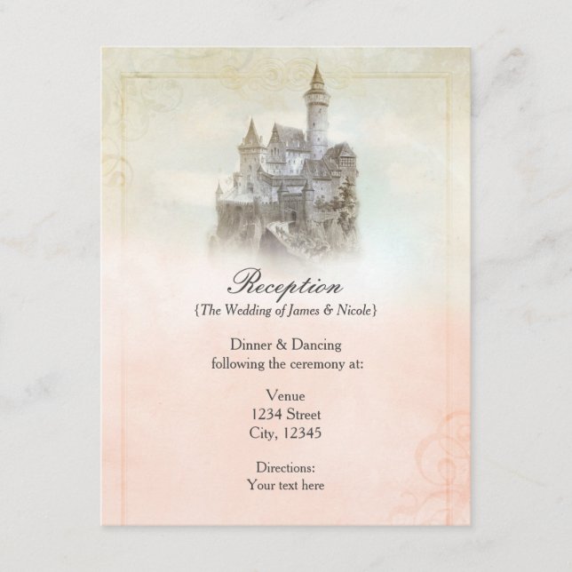 Pink Fairy Tale Storybook Castle Wedding Reception Enclosure Card (Front)