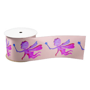Pink Fairy Watercolor Drawing  Satin Ribbon