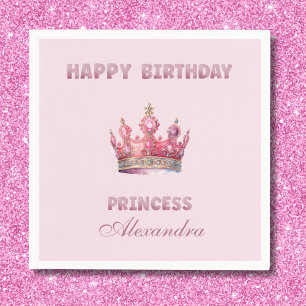 Pink Fairytale Crown Princess Birthday Napkin