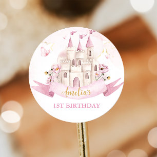 Pink Fairytale Princess Castle Birthday Sticker