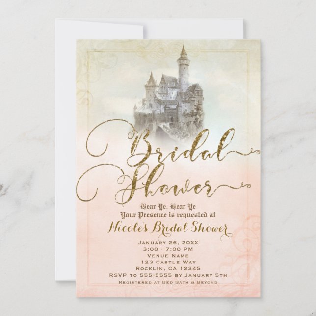Pink Fairytale Storybook Castle Bridal Shower  Invitation (Front)