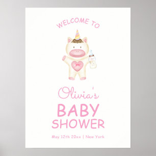 Pink Fairytale Unicorn Bottle Baby Shower Welcome Poster