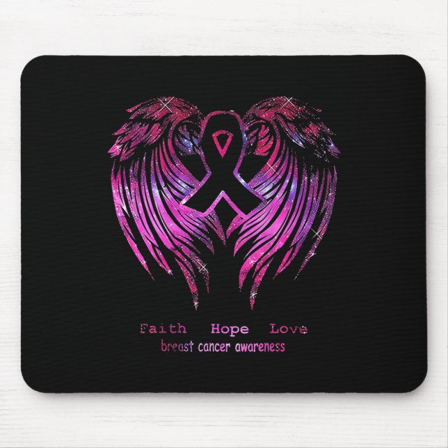 Pink Faith Hope Love Wings Breast Cancer Awareness Mouse Pad (Front)