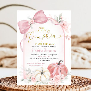 Pink Fall Floral Coquette Pumpkin Baby Shower Invitation