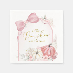 Pink Fall Floral Coquette Pumpkin Paper Napkin
