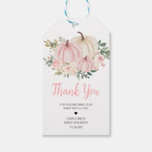 Pink Fall Floral Pumpkin Favour Tags