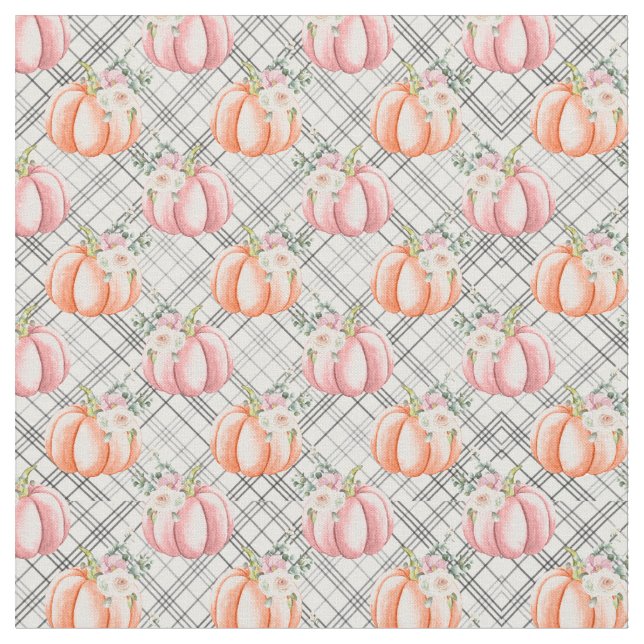 Pink Fall Pumpkin Pattern Fabric (Close Up)