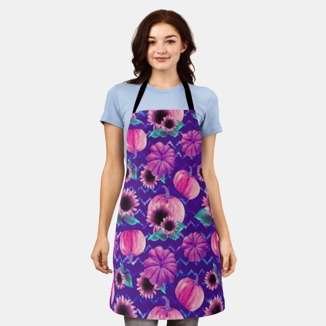 PINK FALL PUMPKINS & PINK SUNFLOWERS APRON (Worn)