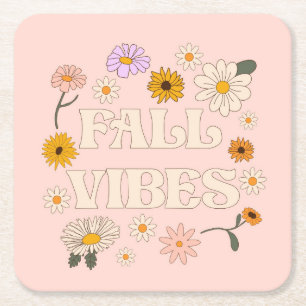 Pink Fall Vibes Square Paper Coaster