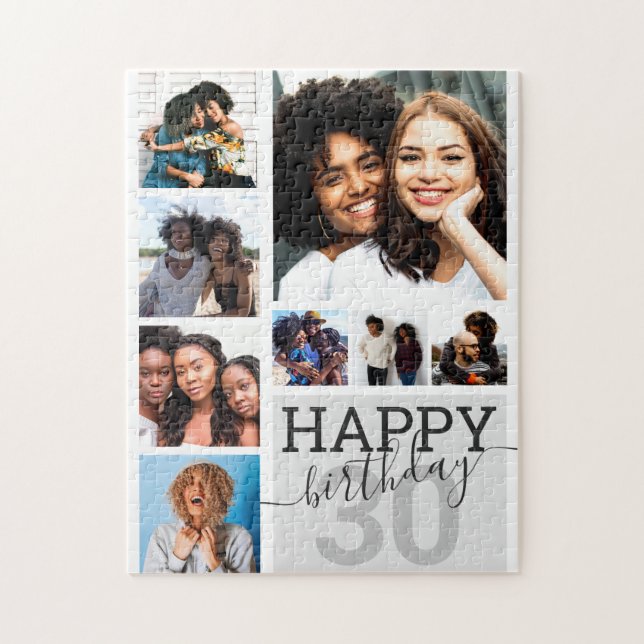 Pink Family Friends Photo Collage Happy Birthday Jigsaw Puzzle (Vertical)