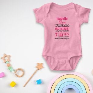 pink family name baby birth stats announcement bodysuit