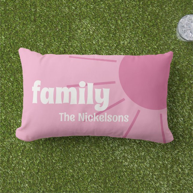 Pink Family Name Outdoor Lumbar Pillow (Grass)