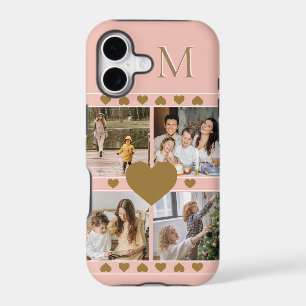 Pink Family Photo Collage with Gold Heart Monogram