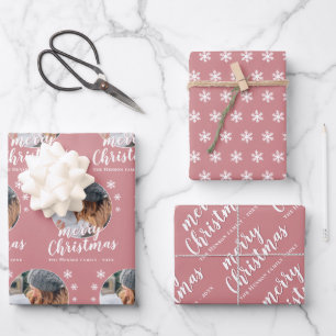 Pink Family Photo Snowflake Merry Christmas  Wrapping Paper Sheet