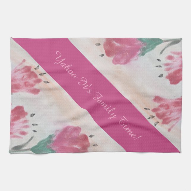 Pink Family Time Tea Towel (Horizontal)