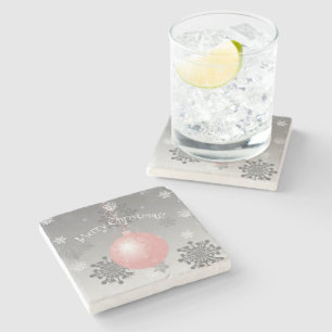 Pink Fancy Christmas Ornament Stone Coaster