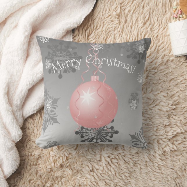 Pink Fancy Christmas Ornament Throw Pillow (Blanket)