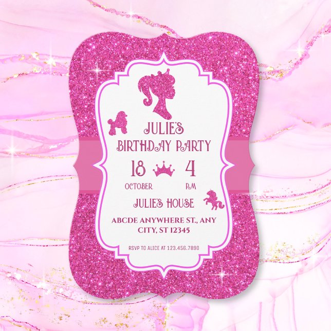 Pink Fancy glitter sparkle doll birthday  Invitation (Creator Uploaded)